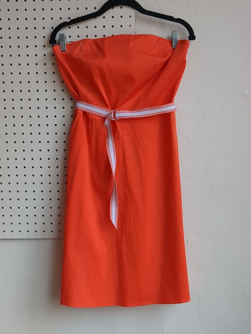 Strapless Orange Summer Midi Dress with Striped Belt